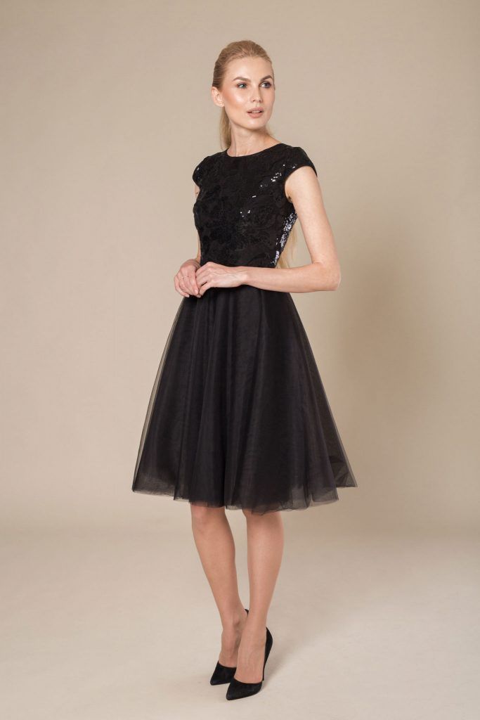 sequin top dress with pleated skirt