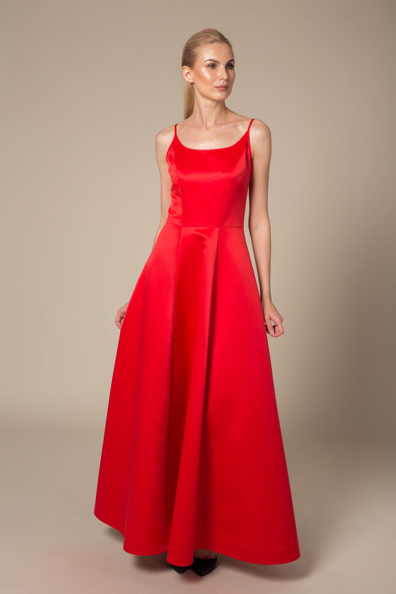 Lilou | Satin Red Evening Dress | Red evening dress, Satin spaghetti strap  dress, Dress