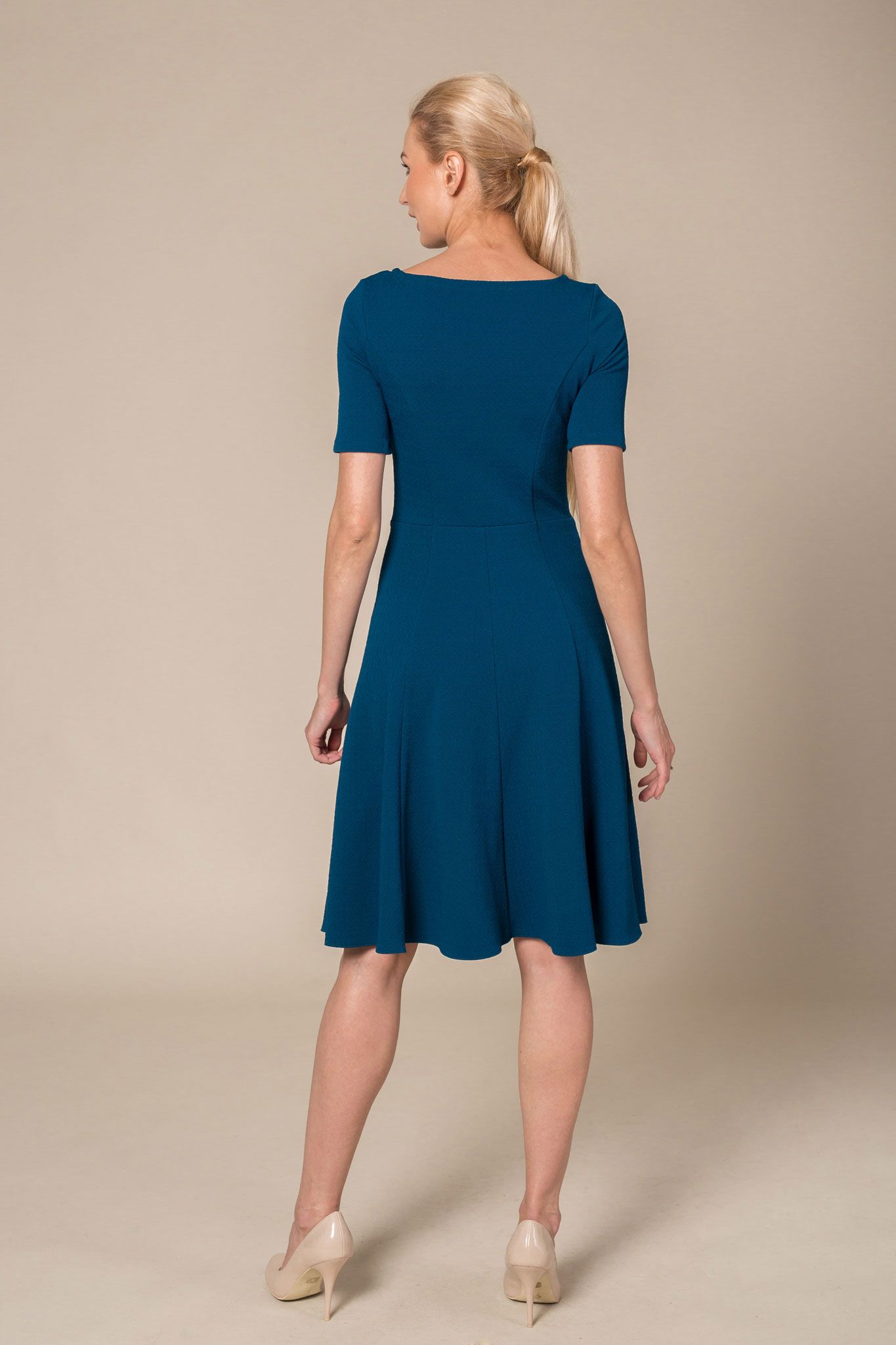 half sleeves scoop neck midi dress ...